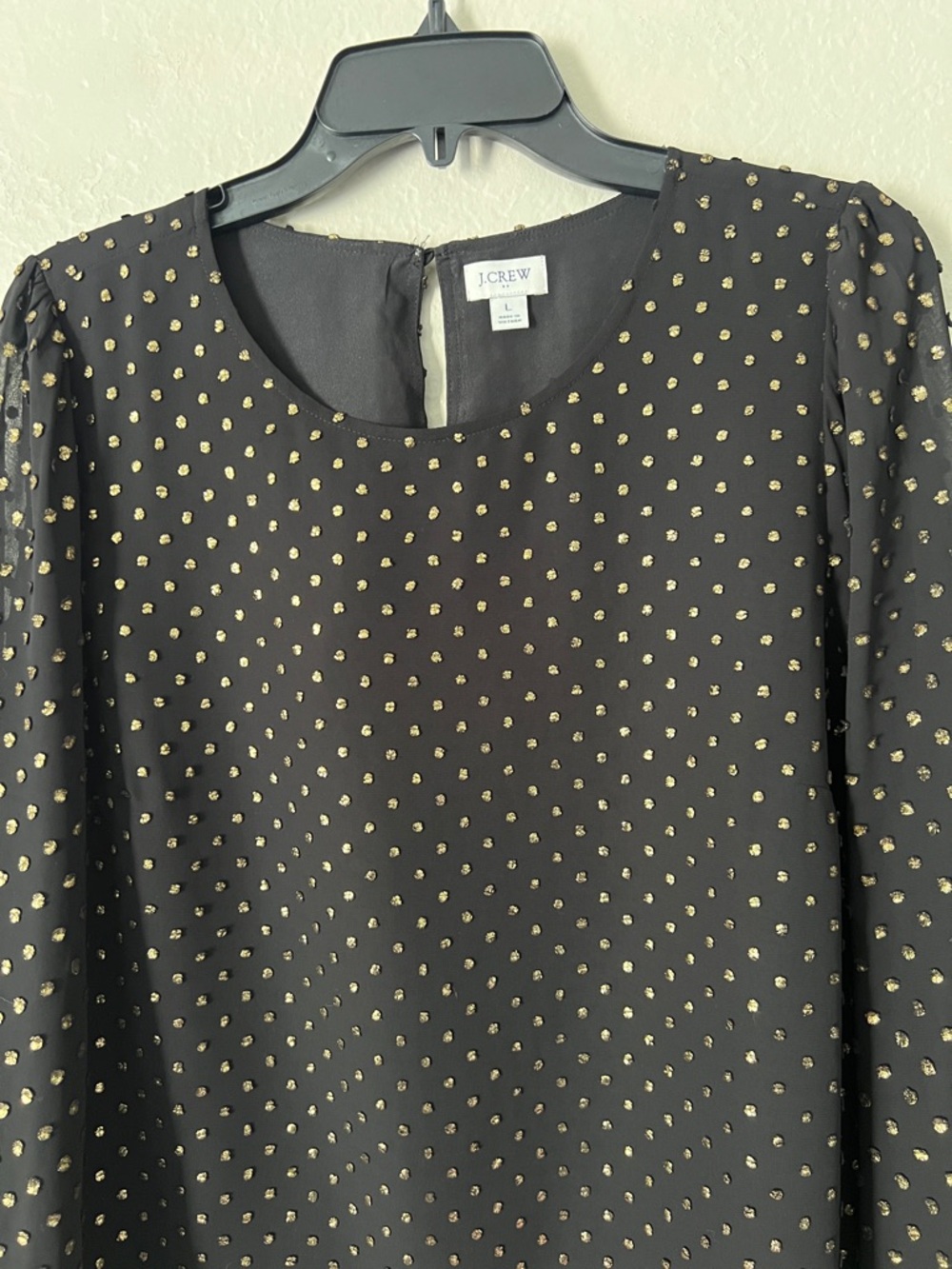 NWOT J.Crew Gold Shimmer Clip-Dot Top Black Long Sleeve in Size L - Picture 6 of 14